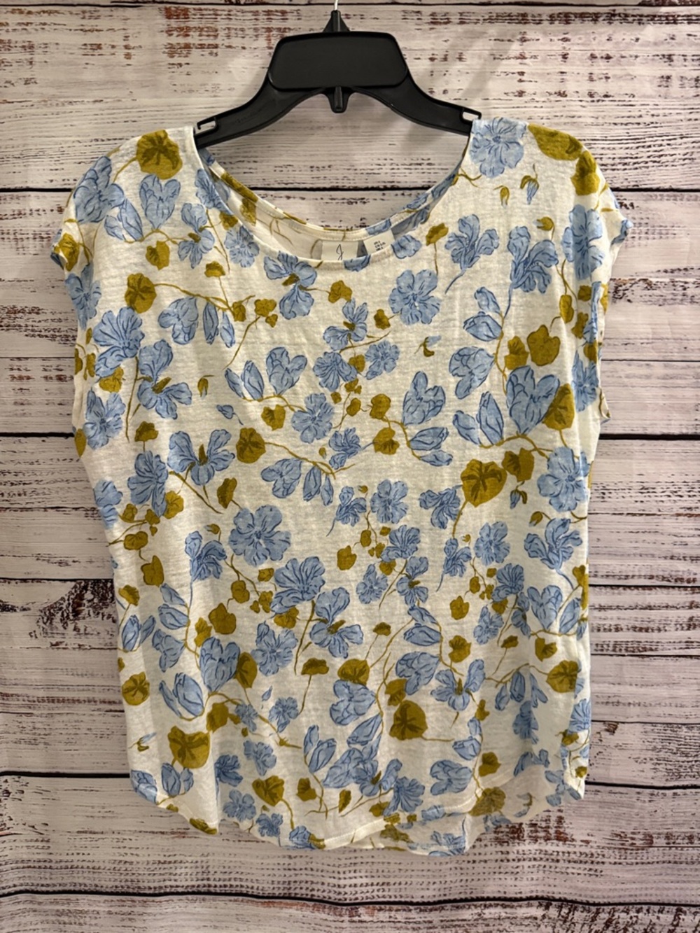 Joie Short-Sleeve Floral Tee in Blue & Olive